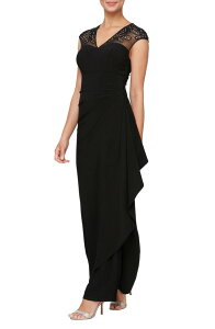 �A���b�N�X�C�u�j���O�X ���f�B�[�X �g�b�v�X �����s�[�X �G���p�C�A Alex Evenings Empire Waist Gown Black �u���b�N