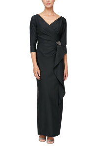 �A���b�N�X�C�u�j���O�X ���f�B�[�X �g�b�v�X �����s�[�X �M���U�[ Alex Evenings Ruched Column Gown Black �u���b�N