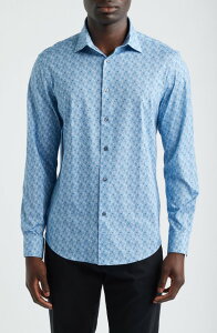 �u�K�b�` �����Y �g�b�v�X �V���c �v�����g �R�b�g�� Bugatchi James OoohCotton Martini Print Button-Up Shirt Air Blue �u���[