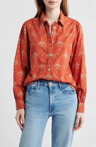 �y���h���g�� ���f�B�[�X �g�b�v�X �V���c Pendleton Winona Puff Sleeve Western Shirt Adobe Lattice