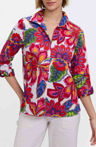 �t�H�b�N�X�N���t�g ���f�B�[�X �g�b�v�X �V���c �R�b�g�� Foxcroft Agnes Paradise Blooms Three-Quarter Sleeve Cotton Popover Topink/ Multi �s���N