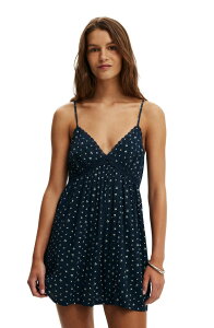 �R�b�g���I�� ���f�B�[�X �g�b�v�X �����s�[�X �~�j Cotton Women'sara Babydoll Mini Dress Lauren Ditsy Navy �l�C�r�[