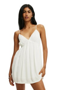 �R�b�g���I�� ���f�B�[�X �g�b�v�X �����s�[�X �~�j Cotton Women'sara Babydoll Mini Dress White �z���C�g