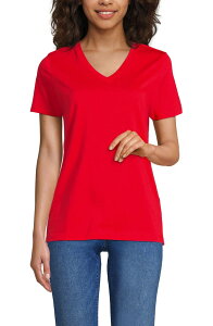 �����Y�G���h ���f�B�[�X �g�b�v�X �V���c V�l�b�N �R�b�g�� Lands' End Supima Cotton V-Neck T-Shirt Coral Red ���b�h