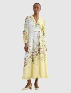 �z�b�u�X�����h�� ���f�B�[�X �g�b�v�X �����s�[�X �V���N HOBBS LONDON Ariel Silk Dress Yellowmulti