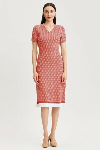 �~���E�H�� ���f�B�[�X �g�b�v�X �����s�[�X A ���C�� �~�f�B Ming Wang A-Line Textured Multi-Stitch Midi Dressunkist Coral/White/Indigo �z���C�g