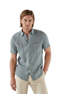 ���o�[�g �^���{�b�g �����Y �g�b�v�X �V���c ���l�� Robertalbott Morgan Short Sleeve Linen Shirt Light Gray �O���[