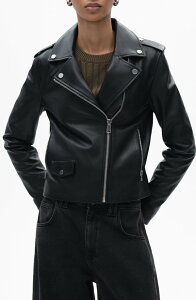 �}���S ���f�B�[�X �A�E�^�[ �W���P�b�g�E�u���]�� ���U�[ MANGO Leather Biker Jacket Black �u���b�N