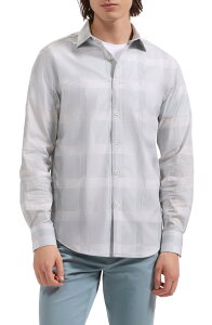 �u�K�b�` �����Y �g�b�v�X �V���c �R�b�g�� Bugatchi Axel Shaped Fit Glen Plaid Stretch Cotton Button-Up Shirt Shark �`�F�b�N