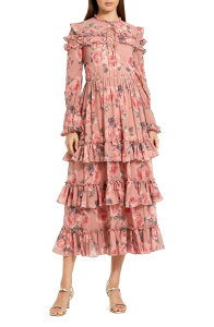 �}�b�N�_�K�� ���f�B�[�X �g�b�v�X �����s�[�X �e�B�A�[�h �v�����g �t���� ���[�X Mac Duggal Printed Long Sleeve Lace Up Frontiered Ruffle Dress Rose Multi �}���`�J���[