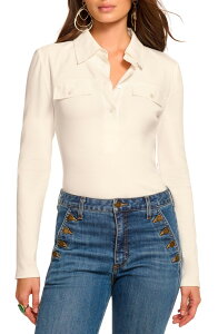 ���C�~�[ �u���b�N ���f�B�[�X �g�b�v�X �V���c Ramy Brook Laurenza Long Sleeve Rib Polo Ivory �A�C�{���[
