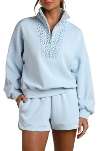 ���u�����J ���f�B�[�X �A�E�^�[ �p�[�J�[�E�X�E�F�b�g �n�[�t�W�b�v La Blanca Cloudset Lounge Half Zip Top Drift