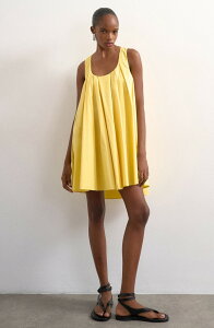 �g�b�v�V���b�v ���f�B�[�X �g�b�v�X �����s�[�X �v���[�c �~�j �R�b�g�� Topshopleated Cotton Trapeze Mini Sundress Yellow �C�G���[