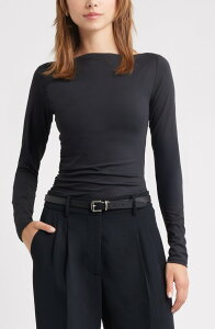 �I�[�v���G�f�B�b�g ���f�B�[�X �g�b�v�X �V���c �M���U�[ Open Edit Ruched Side Top Black �u���b�N