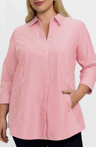 �t�H�b�N�X�N���t�g ���f�B�[�X �g�b�v�X �V���c �R�b�g�� �u���E�X Foxcroft Cici Stripe Cotton Tunic Blouse Coral Reef Red/ White �z���C�g
