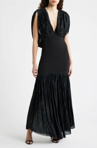 �u���b�N�n�� ���f�B�[�X �g�b�v�X �����s�[�X �h���[�v Black Halo Savoy Plunge Neck Drape Back Gown Black �u���b�N