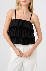 �t�����`�R�l�N�V���� ���f�B�[�X �g�b�v�X �V���c �t���� �R�b�g�� French Connection Aimee Ruffle Cotton Camisole Black �u���b�N