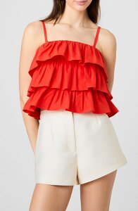 �t�����`�R�l�N�V���� ���f�B�[�X �g�b�v�X �V���c �t���� �R�b�g�� French Connection Aimee Ruffle Cotton Camisole Candied Apple