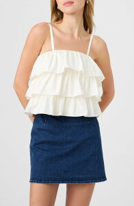 �t�����`�R�l�N�V���� ���f�B�[�X �g�b�v�X �V���c �t���� �R�b�g�� French Connection Aimee Ruffle Cotton Camisole Porcelain Cream �N���[��