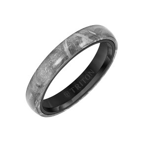 �g���g�� ���f�B�[�X �A�N�Z�T���[ �w�� Triton 5MMeteorite Ring with Black Tungsten Sleeve and Low Dome with Flat Edge Metallic Silver �V���o�[