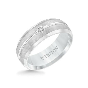 �g���g�� ���f�B�[�X �A�N�Z�T���[ �w�� Triton 8MM Tungsten Carbide Rings with Single Diamond Center andomed Bevel Edge Metallic Silver �V���o�[