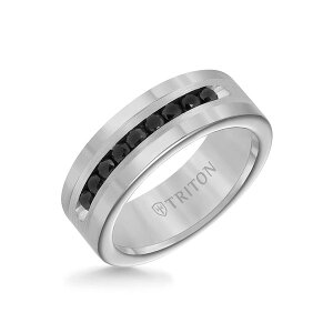 �g���g�� ���f�B�[�X �A�N�Z�T���[ �w�� �T�e�� Triton 8MM Ring with Channel Set Black Diamondsilver Satin Finish and Round Edge Metallic Silver �V���o�[