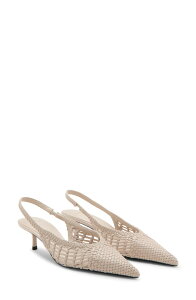 �}���S ���f�B�[�X �V���[�Y �q�[�� MANGO Woven Pointed Toe Slingbackitten Heel Pump Ecru �G�N����
