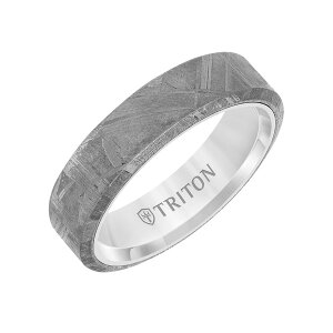 �g���g�� ���f�B�[�X �A�N�Z�T���[ �w�� Triton 6MMeteorite Ring with Black Tungsten Sleeve and Low Dome with Flat Edge Metallic Silver �V���o�[