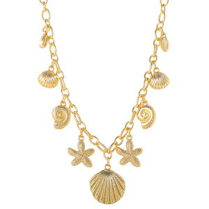 �W�F�V�J�V���v�\�� ���f�B�[�X �A�N�Z�T���[ �l�b�N���X�E�`���[�J�[ ���[�X Jessica Simpson Ocean Charms Necklace for Women 16+3 Gold-Tone Chunky Necklace with 9 Charms Gold �S�[���h