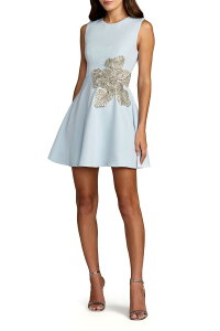 �}�b�N�_�K�� ���f�B�[�X �g�b�v�X �����s�[�X �N���[�v �~�j �m�[�X���[�u Mac Duggal Crepe Sleeveless Mini Dress With Rhinestone Flower Powder Blue �u���[