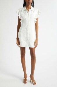 ���C�~�[ �u���b�N ���f�B�[�X �g�b�v�X �����s�[�X �t���� �V���c ���l�� Ramy Brook Nikki Ruffle Sleeve Linen Blend Shirtdress White Linen �z���C�g