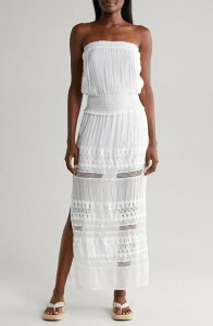 �G���� ���f�B�[�X �g�b�v�X �����s�[�X�g���b�v���X ���[�X �}�L�V Elan Lace Strapless Cover-Up Maxi Dress White �z���C�g