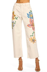 ���C�~�[ �u���b�N ���f�B�[�X �{�g���X �f�j���p���c �X�g���[�g �W�[���Y Ramy Brook Amber Flower Embroidery Straight Leg Jeans Whitembroidered �z���C�g