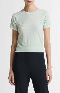 ���B���X ���f�B�[�X �A�E�^�[ �p�[�J�[�E�X�E�F�b�g �Z�[�^�[ Vince Double Layeraglan Short Sleeve Sweater Aqua Stone/ Optic White �z���C�g