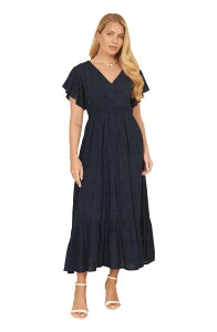 ���~�L�� ���f�B�[�X �{�g���X �J�W���A���p���c �~�f�B�����s�[�X �~�f�B �R�b�g�� Yumi Cotton Broderie Anglaise Wrap Midi Dress Navy �l�C�r�[