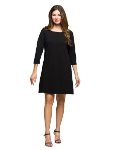 24 �Z�u���R���t�H�[�g ���f�B�[�X �g�b�v�X �����s�[�X A ���C�� �Ђ��� 24seven Comfort Apparel Three Quarter Sleeve A Line Knee Length Dress Black �u���b�N
