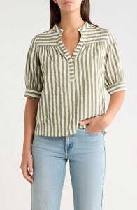 �V���K�[���b�v�X ���f�B�[�X �g�b�v�X �V���c SUGARLIPS Catana Stripe Split Neck Top Green White �z���C�g