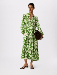 �z�C�b�X���Y ���f�B�[�X �g�b�v�X �����s�[�X �t�����[�� �V���c �t�����[ Whistles Floral Trapeze Shirt Dress Grn/Multi �}���`�J���[