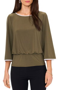 �`���E�X ���f�B�[�X �g�b�v�X �V���c Chaus Banded Waist Flare Sleeve Top Olive 300 �I���[�u