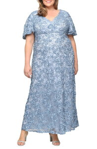 �A���b�N�X�C�u�j���O�X ���f�B�[�X �g�b�v�X �����s�[�X �G���p�C�A Alex Evenings Empire Waist Soutache Gown Skyblue �X�J�C�u���[