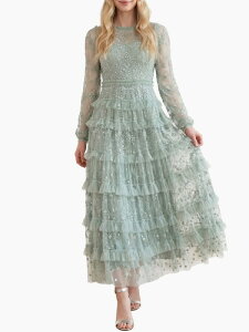 �j�[�h���A���h�X���b�h ���f�B�[�X �g�b�v�X �����s�[�X �A���N�� ���[�X Needle & Thread Blossom Long Sleeve Lace Ankle Gown Laurel