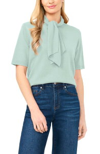 �Z�Z ���f�B�[�X �A�E�^�[ �p�[�J�[�E�X�E�F�b�g �Z�[�^�[ CeCe Tie Neck Short Sleeve Sweater Mint Hint �~���g