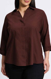 �t�H�b�N�X�N���t�g ���f�B�[�X �g�b�v�X �V���c �R�b�g�� Foxcroft 'Taylor' Three-Quarter Sleeve Non-Iron Cotton Shirt Chicory Coffee �R�[�q�[