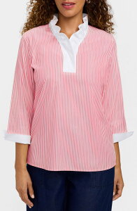 �t�H�b�N�X�N���t�g ���f�B�[�X �g�b�v�X �V���c �t���� �R�b�g�� Foxcroftammy Ruffle Collar Cotton Top Coral Reef Red ���b�h