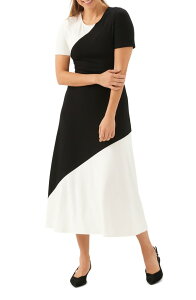 �J�����P�[�� ���f�B�[�X �g�b�v�X �����s�[�X �~�f�B �J���[�u���b�N �W���[�W�[ Karen Kane Colorblock Jersey Midi Dress White/ Black �z���C�g