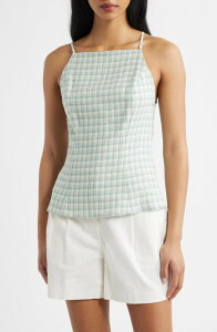 ���t�H�[���[�V���� ���f�B�[�X �g�b�v�X �V���c �m�[�X���[�u ���l�� Reformation Finley Sleeveless Linen Top Zephyr Check �`�F�b�N