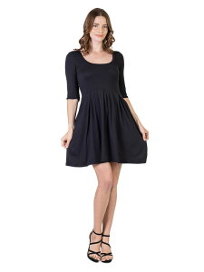 24 �Z�u���R���t�H�[�g ���f�B�[�X �g�b�v�X �����s�[�X �~�j 24seven Comfort Apparel Three Quarter Sleeve Fit and Flare Mini Dress Black �u���b�N