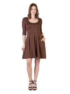 24 �Z�u���R���t�H�[�g ���f�B�[�X �g�b�v�X �����s�[�X �~�j 24seven Comfort Apparel Three Quarter Sleeve Fit and Flare Mini Dress Brown �u���E��