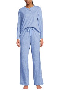 �����Y�G���h ���f�B�[�X �A���_�[�E�F�A �i�C�g�E�F�A �v�` �p���c �j�b�g Lands' End Petite Knit 2 Piece Pajama Set - Long Sleeve Top and Pants Light Sea Blue Tiny Floral �u���[