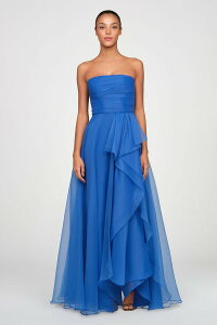 �Z�C�A ���f�B�[�X �g�b�v�X �����s�[�X �h���[�v �X�g���b�v���X Theia Teresa Strapless Draped Organza Gown Brilliant Blue �u���[